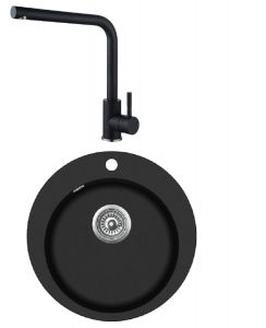 Einbau Granitspüle Gurari SRR 100 - 601 W Schwarz+5553 E2 Edelstahl Armatur