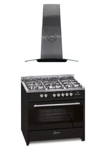 Gurari GCH E 911 BL Gas Elektro Standherd + Dunstabzugshaube GCH T 465 IS 90 BL Prime 90 cm