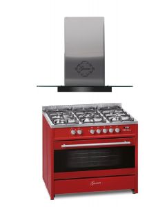 Gurari GCH E 911 R Gas Elektro Standherd 90 cm + Dunstabzugshaube  GCH T 466 IS 90 BL PRIME 90  cm