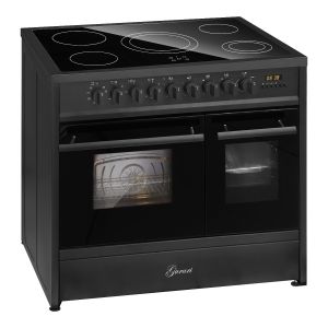 GURARI Elektro Standherd GCH E 912 DF BL  Glaskeramik Herd 90 cm Schwarz Range Cooker Elektro Doppelbackofen