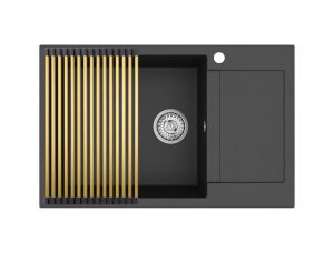 Einbau Granitspüle Gurari SQT 105 -601 AWP Schwarz, inkl. Siphon+RM-2845-G Aufrollbare Abtropfmatte
