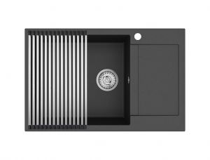Einbau Granitspüle Gurari SQT 105 -601 AWP Schwarz, inkl. Siphon+RM-2845 Aufrollbare Abtropfmatte