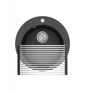 Einbau Granitspüle Gurari SRR 100 - 601 W Schwarz, inkl. Siphon+RM-2845 Aufrollbare Abtropfmatte