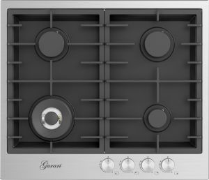 Gurari TX 604 VTGL Gaskochfeld 60 cm, Edelstahl - Schwarz  4,0 KW WOK, 4 Gasbrenner, Autark 