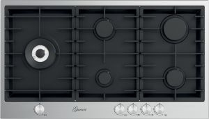 Gurari TY905VPGC Gaskochfeld 90 cm, Edelstahl- Schwarz Emaliert, 4,0 kW WOK, 5 Gasbrenner,Erdgas, FL.Gas 