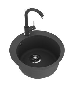 Einbau Granitspüle Gurari SRR 100 - 601 W Schwarz+5523 E2 Edelstahl Armatur