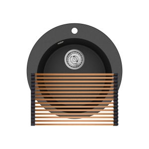 Einbau Granitspüle Gurari SRR 100 - 601 W Schwarz, inkl. Siphon+RM-2845-C Aufrollbare Abtropfmatte