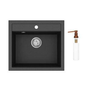 Gurari SQQ100 - 601 Einbau Granitspüle  Schwarz metallic+DH C Seifenspender