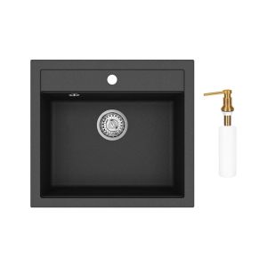 Gurari SQQ100 - 601 Einbau Granitspüle  Schwarz metallic+DH G Seifenspender