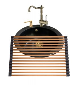 Gurari SR 100 - 601 W Einbau Granitspüle+Küchenarmatur TAP 2473-311+RM-2845-C Aufrollbare Abtropfmatte+Seifenspender DH G