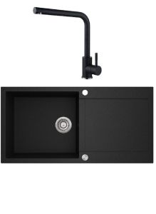 Einbau Granitspüle Gurari SQT 103 -601 AWP Schwarz+5553 E2 Edelstahl Armatur