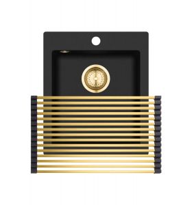 Einbau Granitspüle Gurari  SQS 100 -601 Retro Schwarz+RM-2845-G Aufrollbare Abtropfmatte