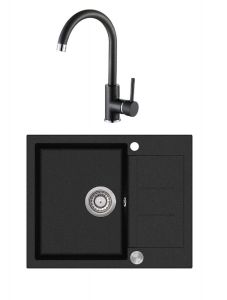 Einbau Granitspüle Gurari SQT 102 -601 AWP , Schwarz+5523-601 Messingarmatur, Schwenkbereich 360°