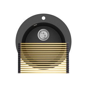 Einbau Granitspüle Gurari SRR 100 - 601 W Schwarz, inkl. Siphon+RM-2845-G Aufrollbare Abtropfmatte