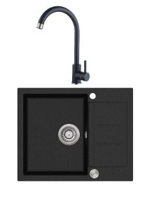 Einbau Granitspüle Gurari SQT 102 -601 AWP Schwarz+5523 E2 Edelstahl Armatur