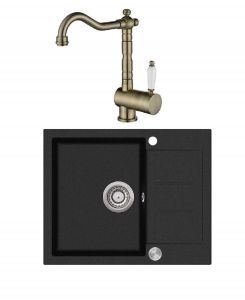 Einbau Granitspüle Gurari SQT 102 -601 AWP+ TAP 2473-311 Vintage, Retro Küchenarmatur