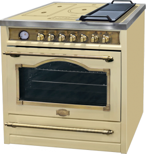 Kaiser HC 93655 IElfEm Turbo Induktions-Standherd 90 cm Elfenbein Retro, freistehend, großer 115 L Backofen, 5 Kochzonen, katalytische Selbstreinigung
