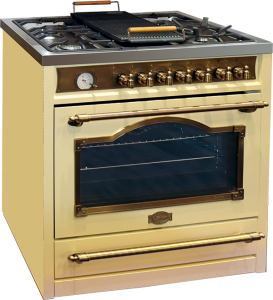 Kaiser HGE 93555 ElfEm Turbo Gas-Elektro-Standherd 90 cm Elfenbein Retro, freistehend, großer 115 L Backofen, Erdgas/Propangas, katalytische Reinigung