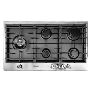 Gurari TY905VPGC Gaskochfeld 90 cm, Edelstahl- Schwarz Emaliert, 4,0 kW WOK, 5 Gasbrenner,Erdgas, FL.Gas 
