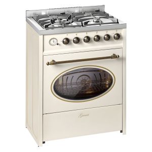 Gurari Standherd 60 cm mit Elektro-Backofen E 614 Cr, Creme, freistehender Herd im Retro Design, 4 kW WOK, Erdgas & Propan (Fl.Gas)
