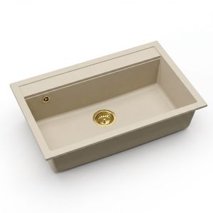 Einbau Granitspüle Gurari SQQ103--113W- Creme Gold "Design" Retro Spüle ,inkl. Siphon,795 x 505 Einzelbecken
