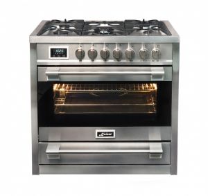 Kaiser HGE 93505 R Gas-Elektro-Standherd 90 cm Edelstahl, freistehend, großer 115 L XXL-Backofen, Erdgas/Propangas, katalytische Selbstreinigung