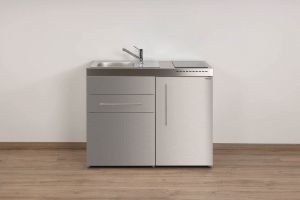 Stengel Miniküche Premiumline MP 110 S Edelstahl Singleküche mit Kühlschrank und Glaskeramikkochfeld
