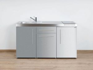 Stengel Miniküche Premiumline MP 150 Edelstahl mit Kühlschrank und Glaskeramikkochfeld