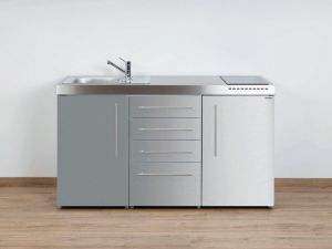 Stengel Miniküche Premiumline MPS4 150 Edelstahl mit Kühlschrank , Schubladenunterbau und Induktionskochfeld