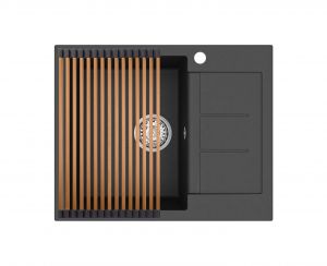 Einbau Granitspüle Gurari SQT 102 -601 AWP Schwarz, inkl. Siphon+RM-2845-C Aufrollbare Abtropfmatte