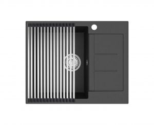 Einbau Granitspüle Gurari SQT 102 -601 AWP Schwarz, inkl. Siphon+RM-2845 Aufrollbare Abtropfmatte