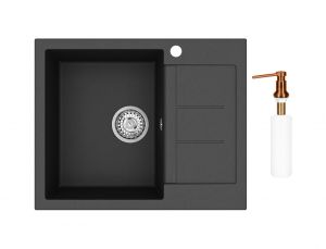 Einbau Granitspüle Gurari SQT 102 -601 AWP Schwarz, inkl. Siphon+DH C Seifenspender