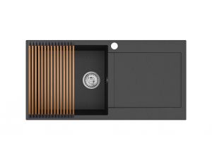 Einbau Granitspüle Gurari SQT 103 -601 AWP Schwarz metallic inkl. Siphon+RM-2845-C Aufrollbare Abtropfmatte