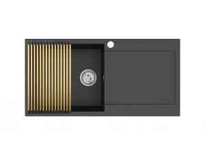 Einbau Granitspüle Gurari SQT 103 -601 AWP Schwarz metallic inkl. Siphon+RM-2845-G Aufrollbare Abtropfmatte