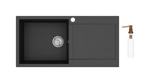 Einbau Granitspüle Gurari SQT 103 -601 AWP Schwarz metallic inkl. Siphon+DH C Seifenspender