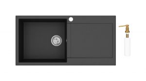 Einbau Granitspüle Gurari SQT 103 -601 AWP Schwarz metallic inkl. Siphon+DH G Seifenspender