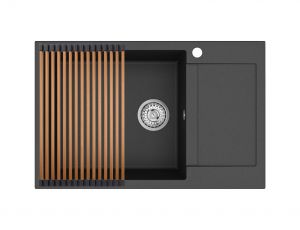 Einbau Granitspüle Gurari SQT 105 -601 AWP Schwarz, inkl. Siphon+RM-2845-C Aufrollbare Abtropfmatte
