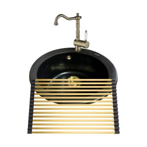 Gurari Einbau Granitspüle SR 100-601 W+Vintage Retro Küchenarmatur TAP 2473-311+Aufrollbare Abtropfmatte RM-2845-G
