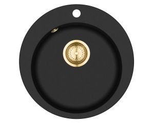 Gurari SR 100 - 601 W Einbau Granitspüle Retro Design Schwarz metallic Gold +DH-G Seifenspender