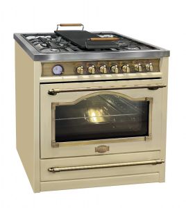 Kaiser HGE 93555 ElfEm Turbo Gas-Elektro-Standherd 90 cm Elfenbein Retro, freistehend, großer 115 L Backofen, Erdgas/Propangas, katalytische Reinigung